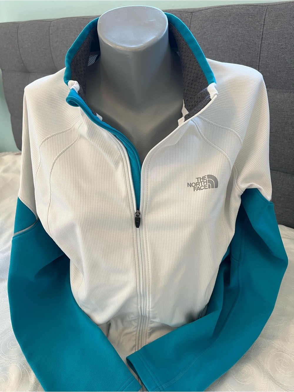 The North Face White and Teal Flight series Windbreaker Jacket size L